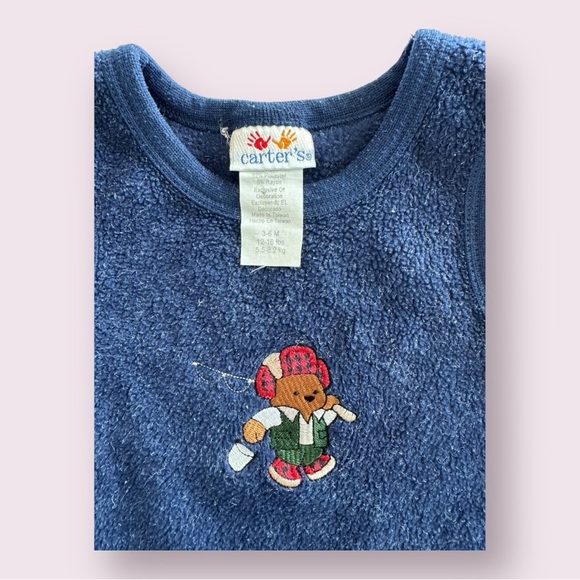 Vintage Carter's Navy Fleece Baby Jumpsuit with Bear Design - Picture 2 of 3